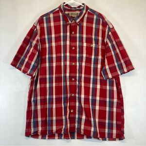 Duluth Trading Co Shirt Mens XL Red Blue Check Short Sleeve Button Down Casual